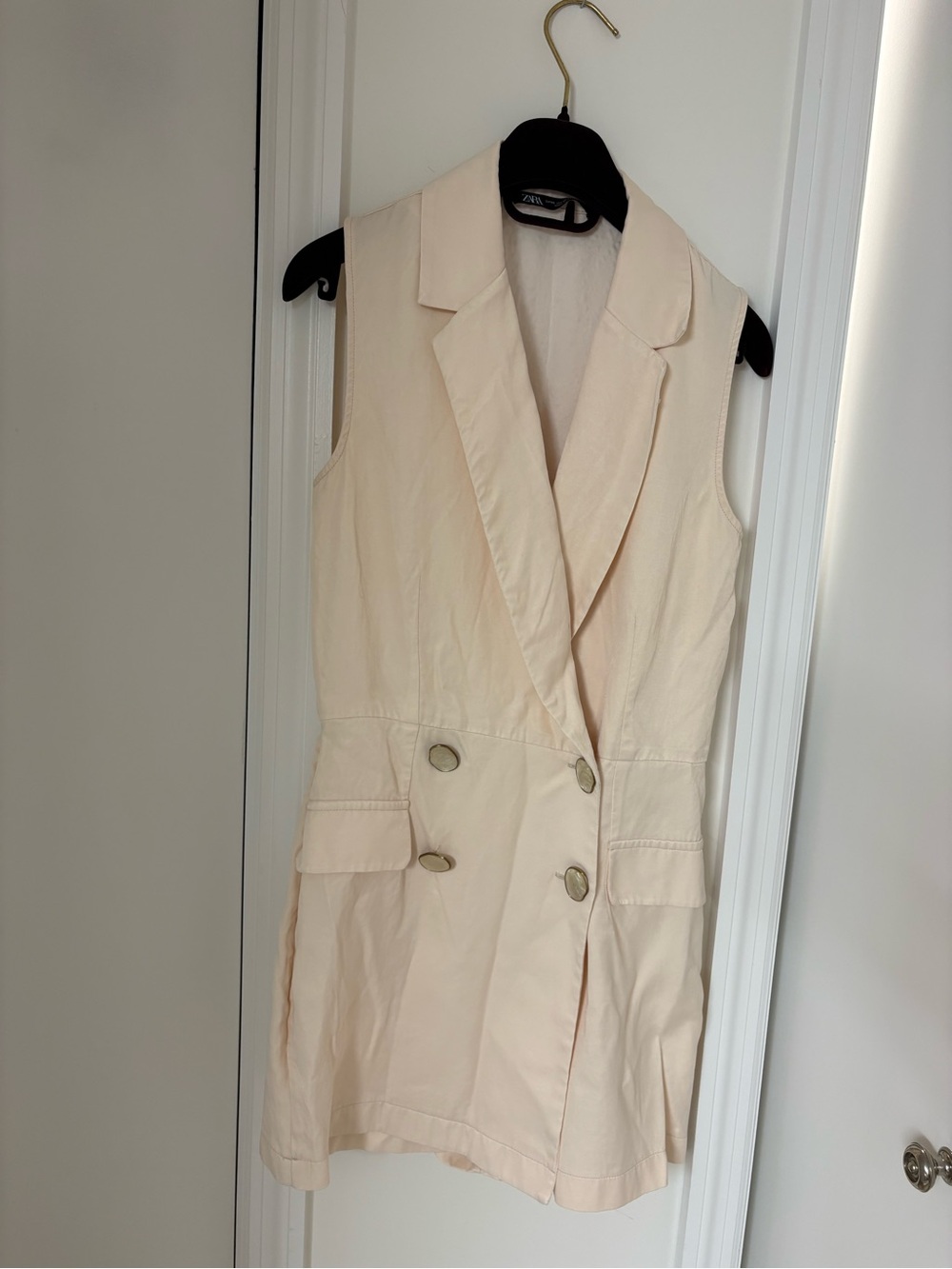 Zara Cream Sleeveless Double-Breasted Blazer Dress
